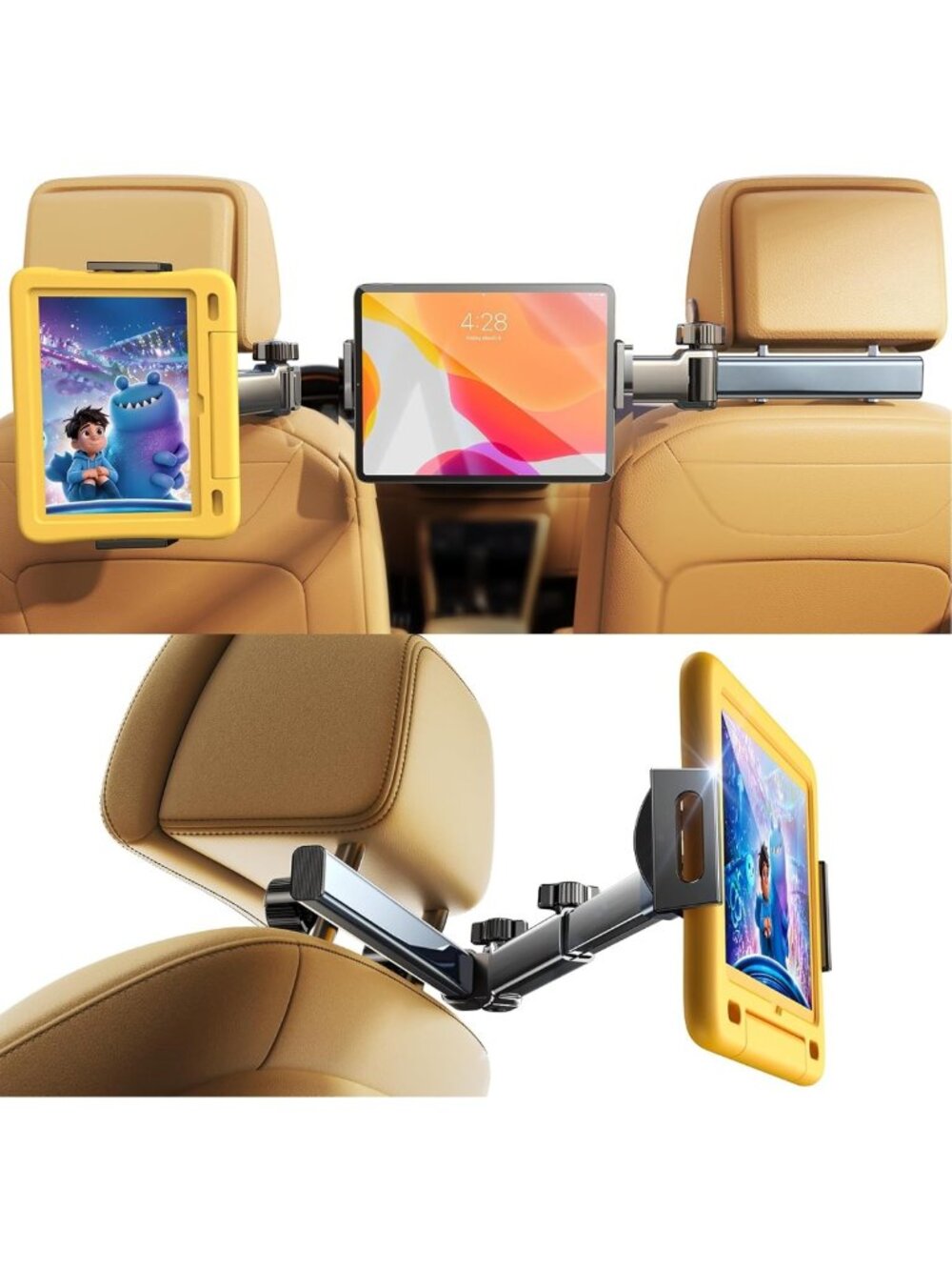 Adjustable Car Tablet Holder for iPad, 4-in-1 Back Seat Mount Stand